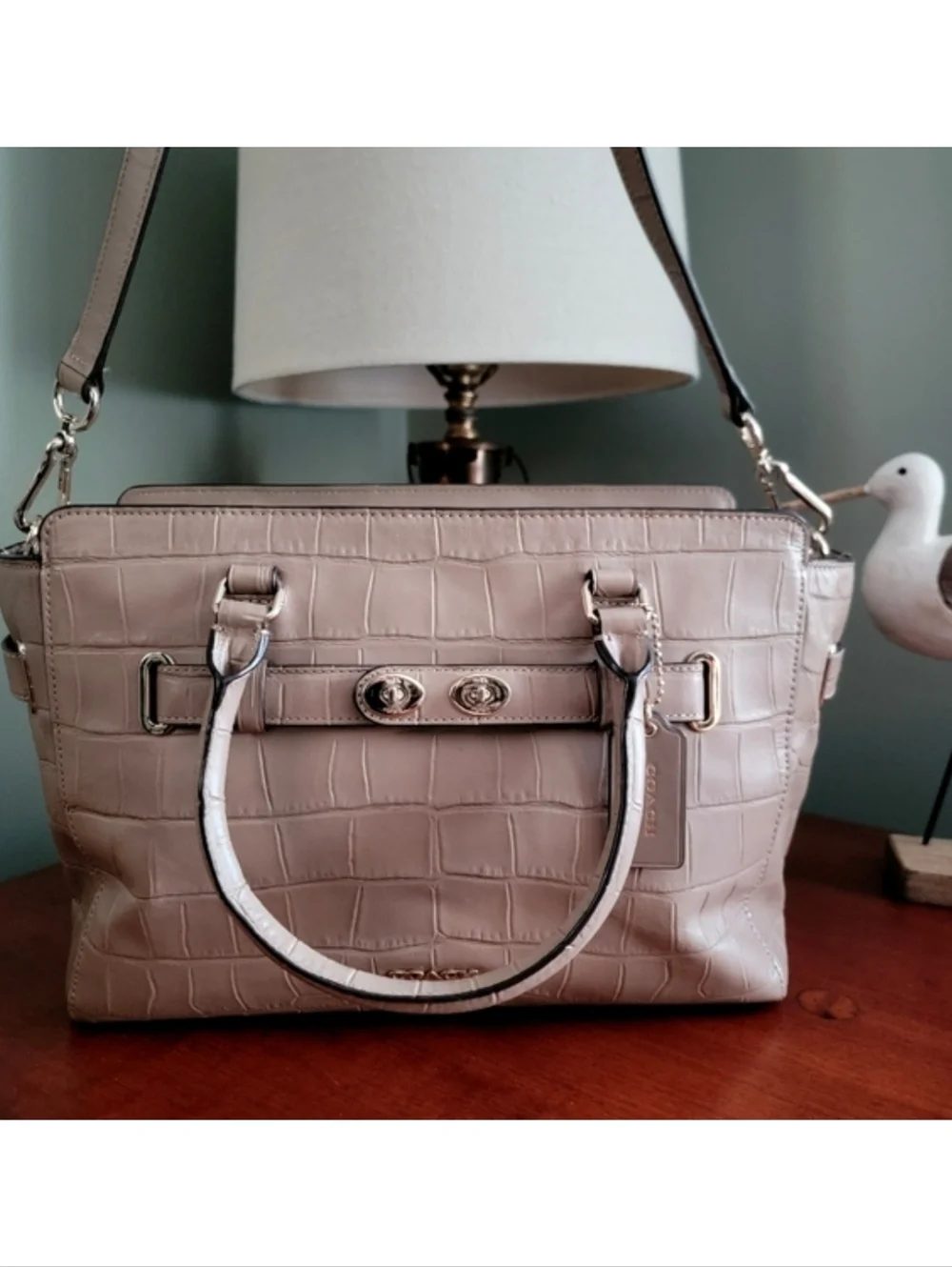 Coach F37099 Blake Croc Embossed Leather Carryall Satchel Crossbody Bag
